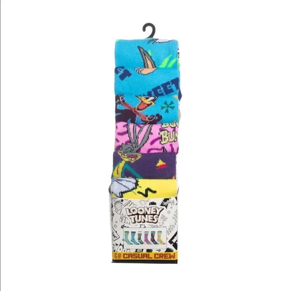 NEW Men’s Looney Tunes Casual Crew Socks 6 pair